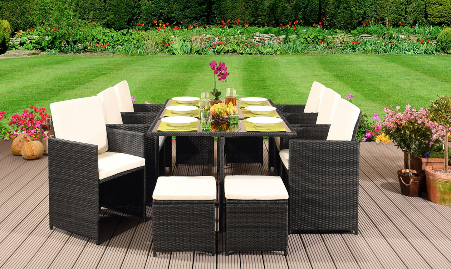 11 Piece Low Back Cube Rattan Dining Set with Optional Cover