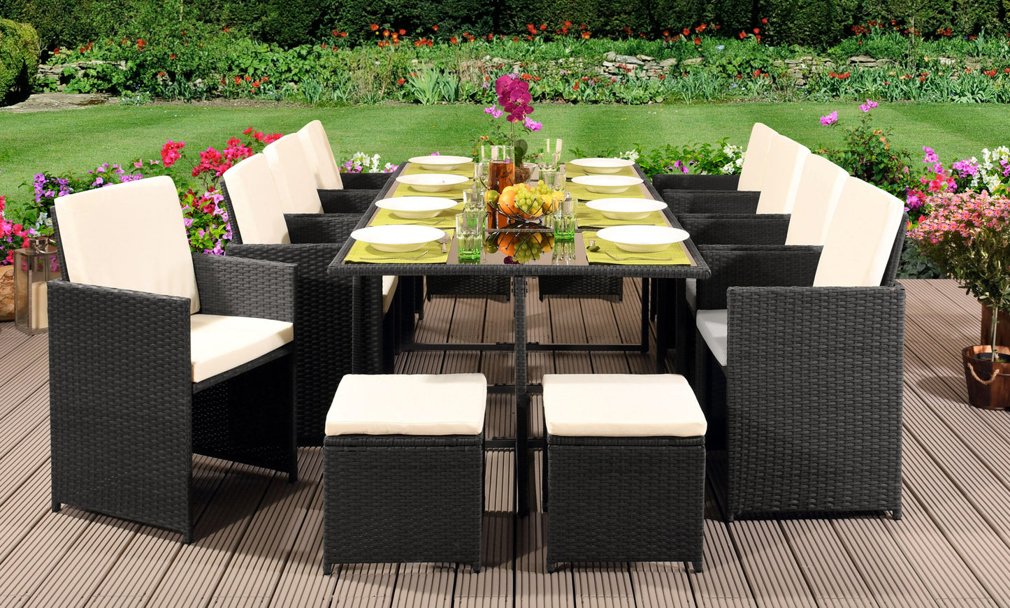13 Piece Low Back Cube Rattan Dining Set with Optional Cover