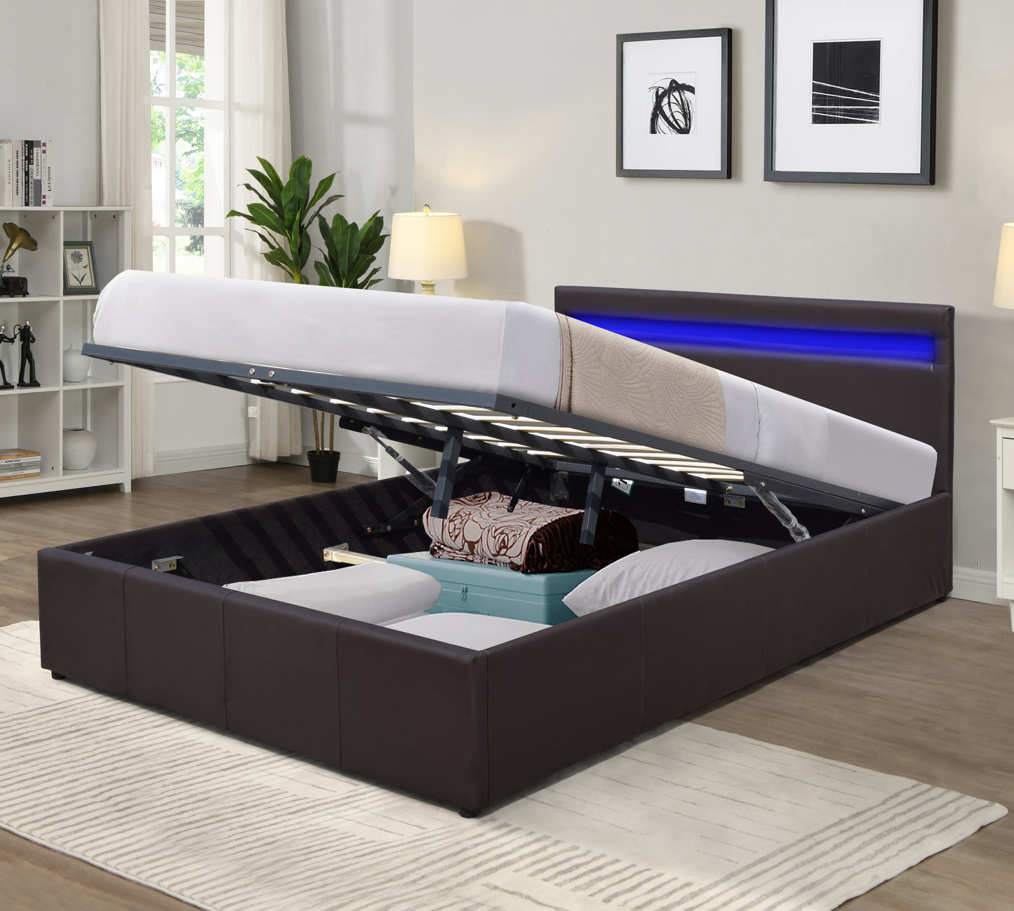 Prado Faux Leather Gas Lift Ottoman Bedframe With LED Strip