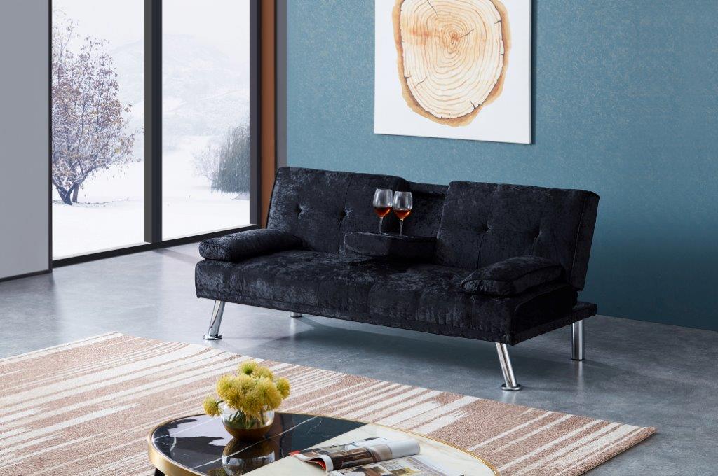 Crushed Velvet Cinema Sofa Bed with Cup Holders