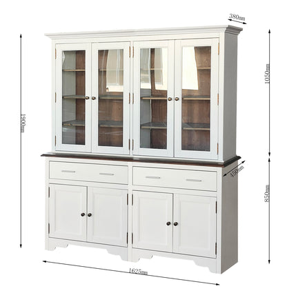 White Wooden Dresser Single Or Double Size With Glass Doors Living Dining Room