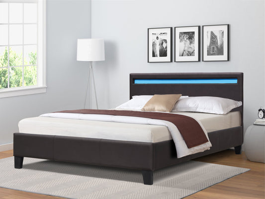 Faux Leather Bed Frame with LED Strip - Contemporary & Illuminating Upgrade for Your Bedroom