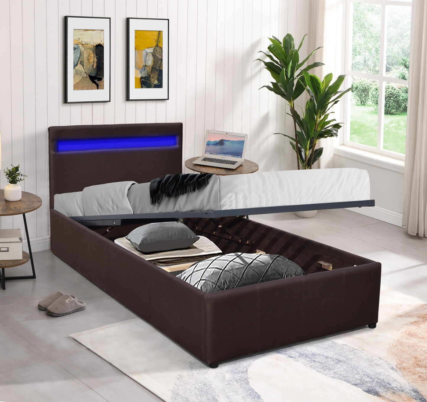 Prado Faux Leather Gas Lift Ottoman Bedframe With LED Strip