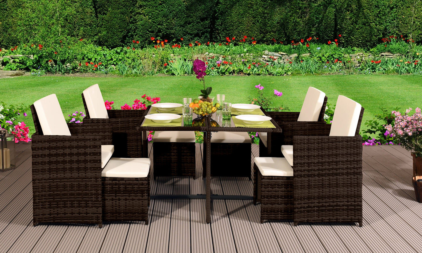 9 Piece Rattan Cube Dining Set with optional Cover