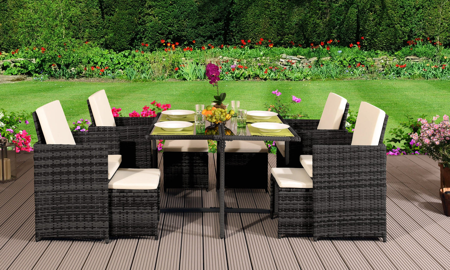 9 Piece Rattan Cube Dining Set with optional Cover