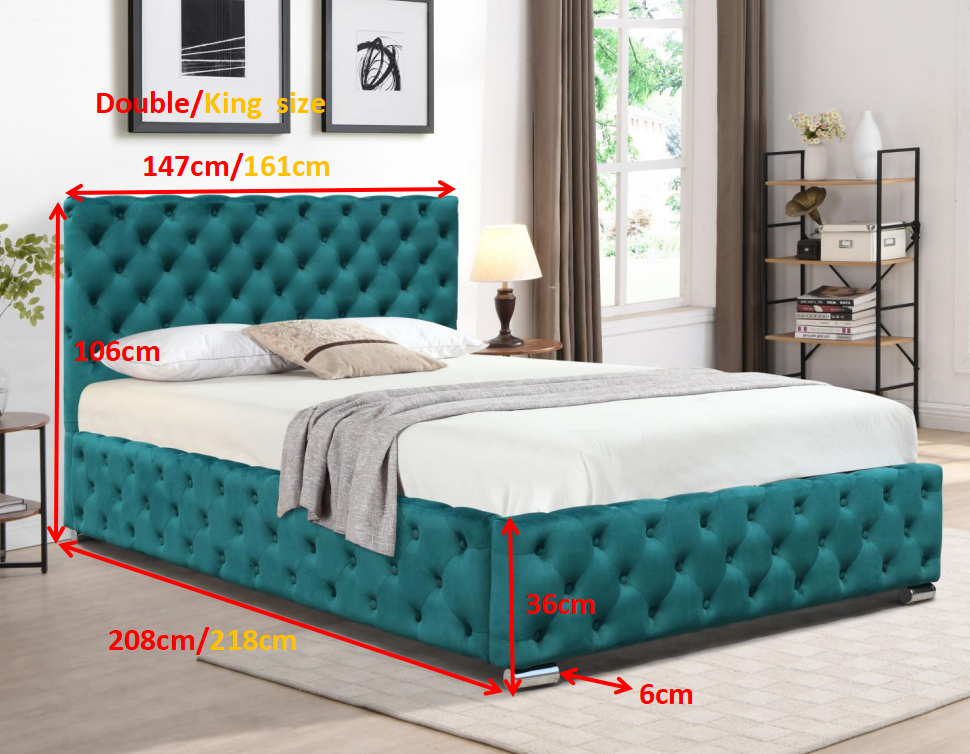Tufted Fabric Bed Frame In Grey Or Green In 3ft, 4ft6 or 5ft Size Bedroom