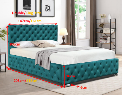 Tufted Fabric Bed Frame In Grey Or Green In 3ft, 4ft6 or 5ft Size Bedroom