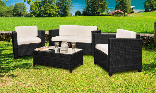 Comfortable 4-Seat Rattan Garden Furniture Set - Ideal for Family Gatherings and Outdoor Relaxation