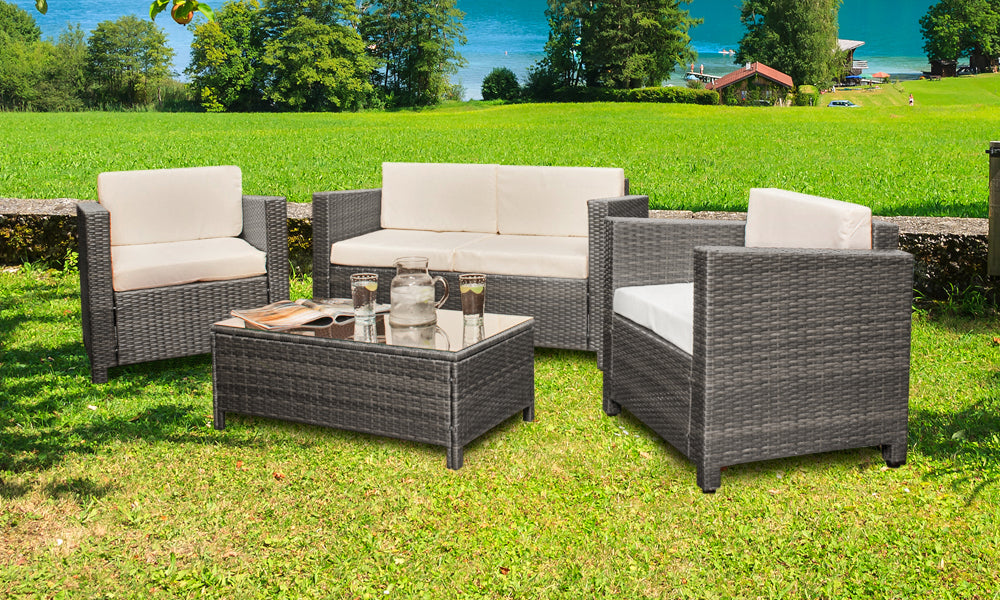 Comfortable 4-Seat Rattan Garden Furniture Set - Ideal for Family Gatherings and Outdoor Relaxation