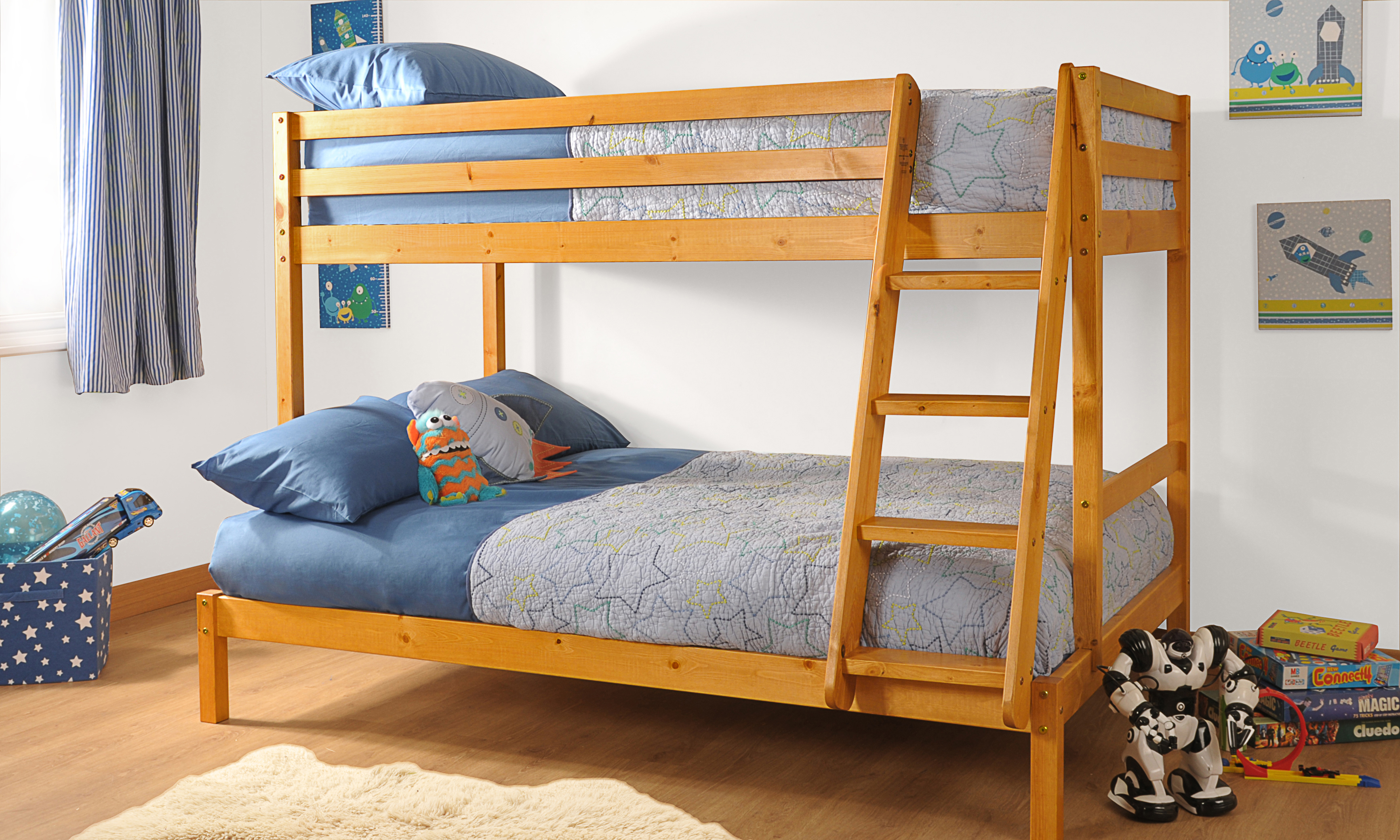 wooden triple sleeper bunk beds with mattress