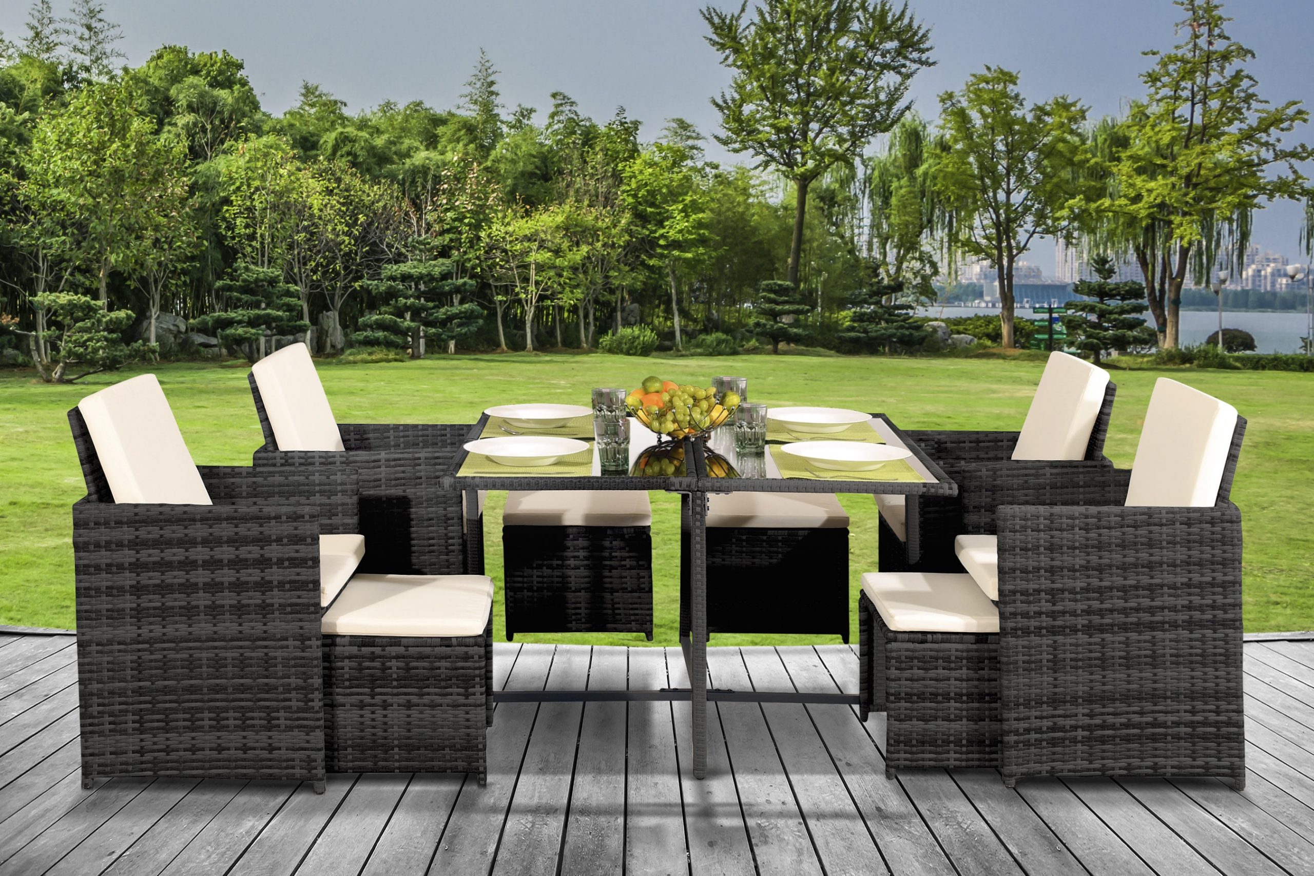 9 Piece Rattan Cube Dining Set with optional Cover | UK Furniture 4U