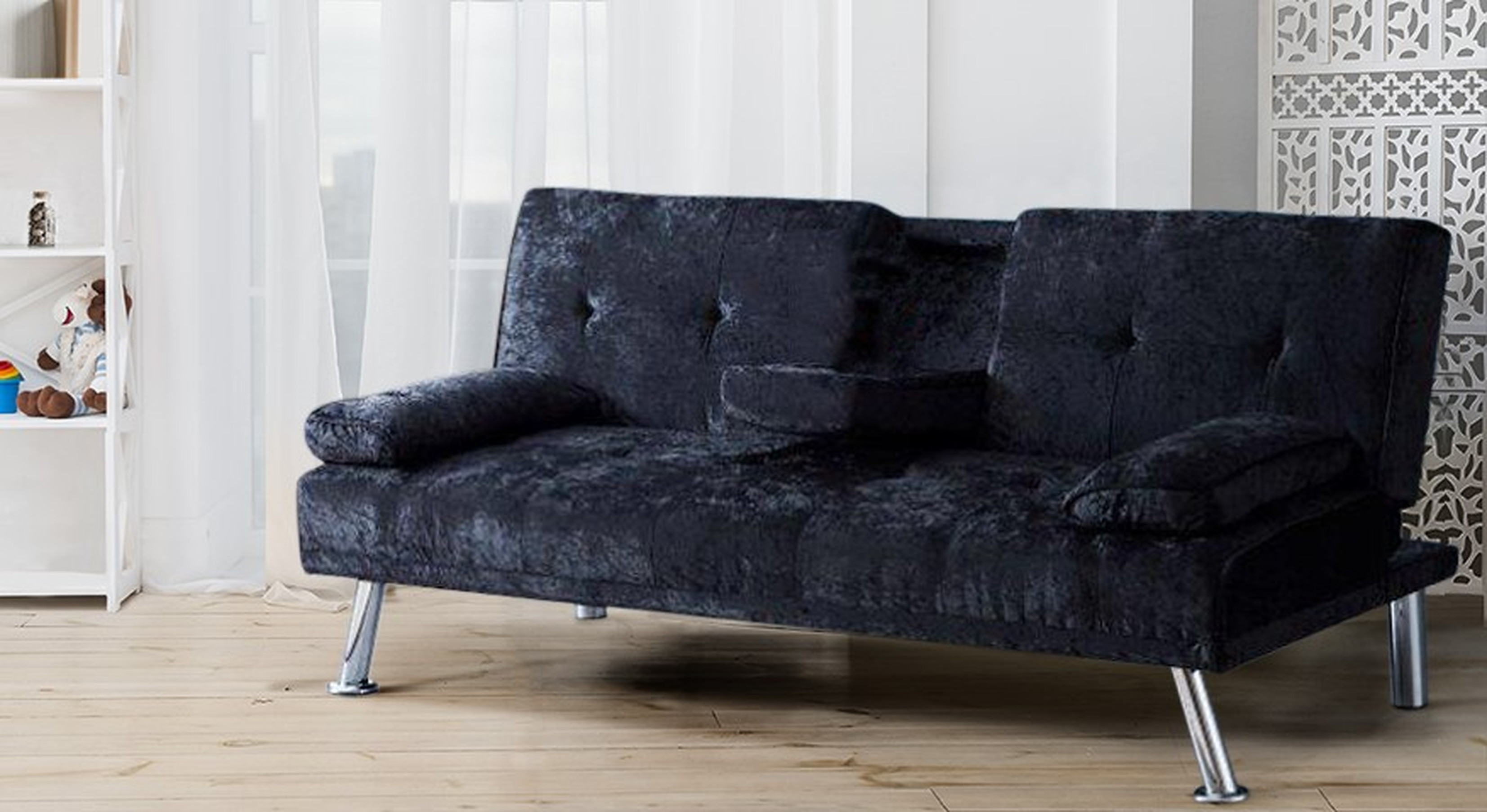 Crushed Velvet Cinema Sofa Bed With Cup