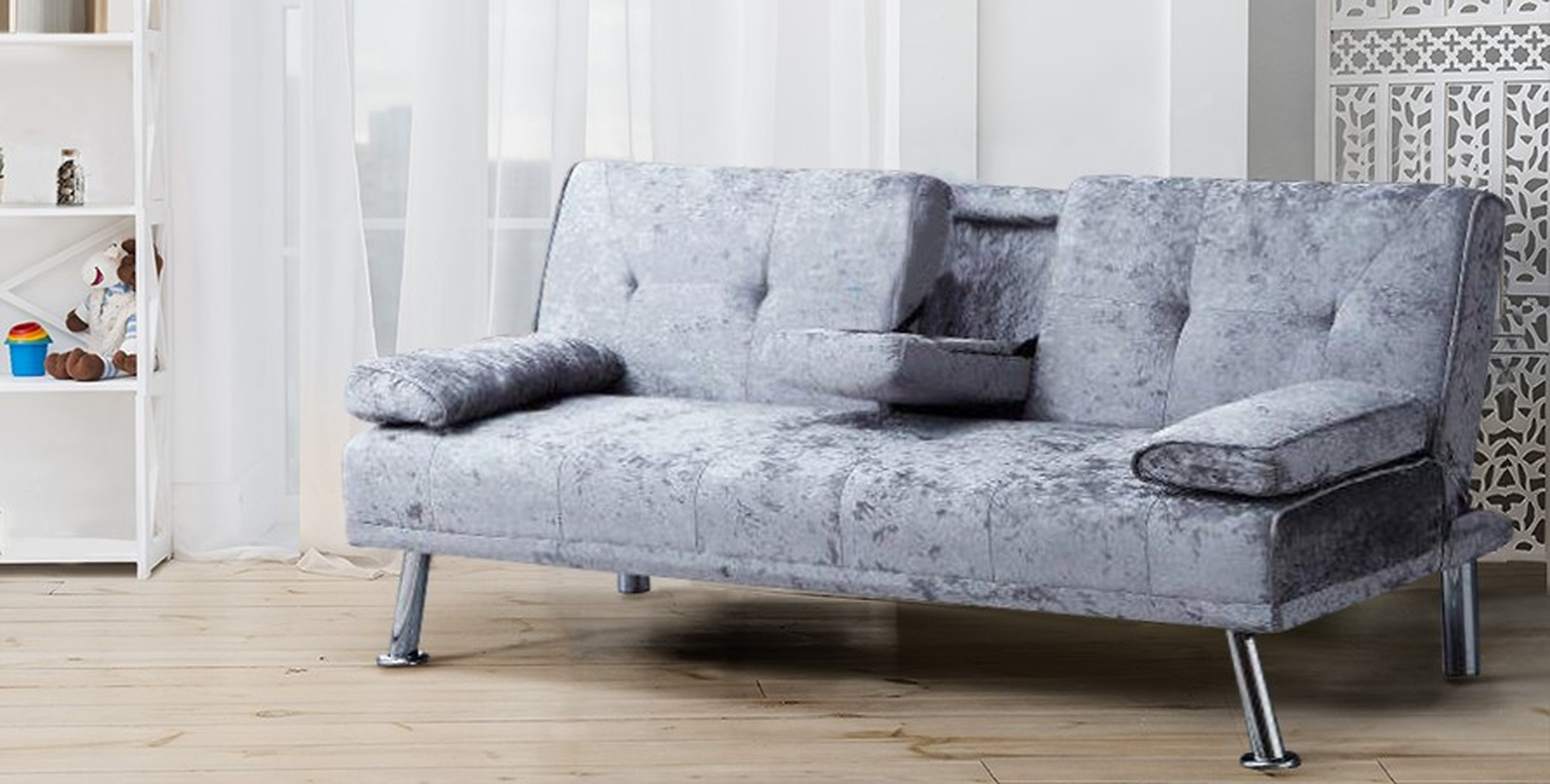 Crushed Velvet Cinema Sofa Bed with Cup Holders | UK Furniture 4U