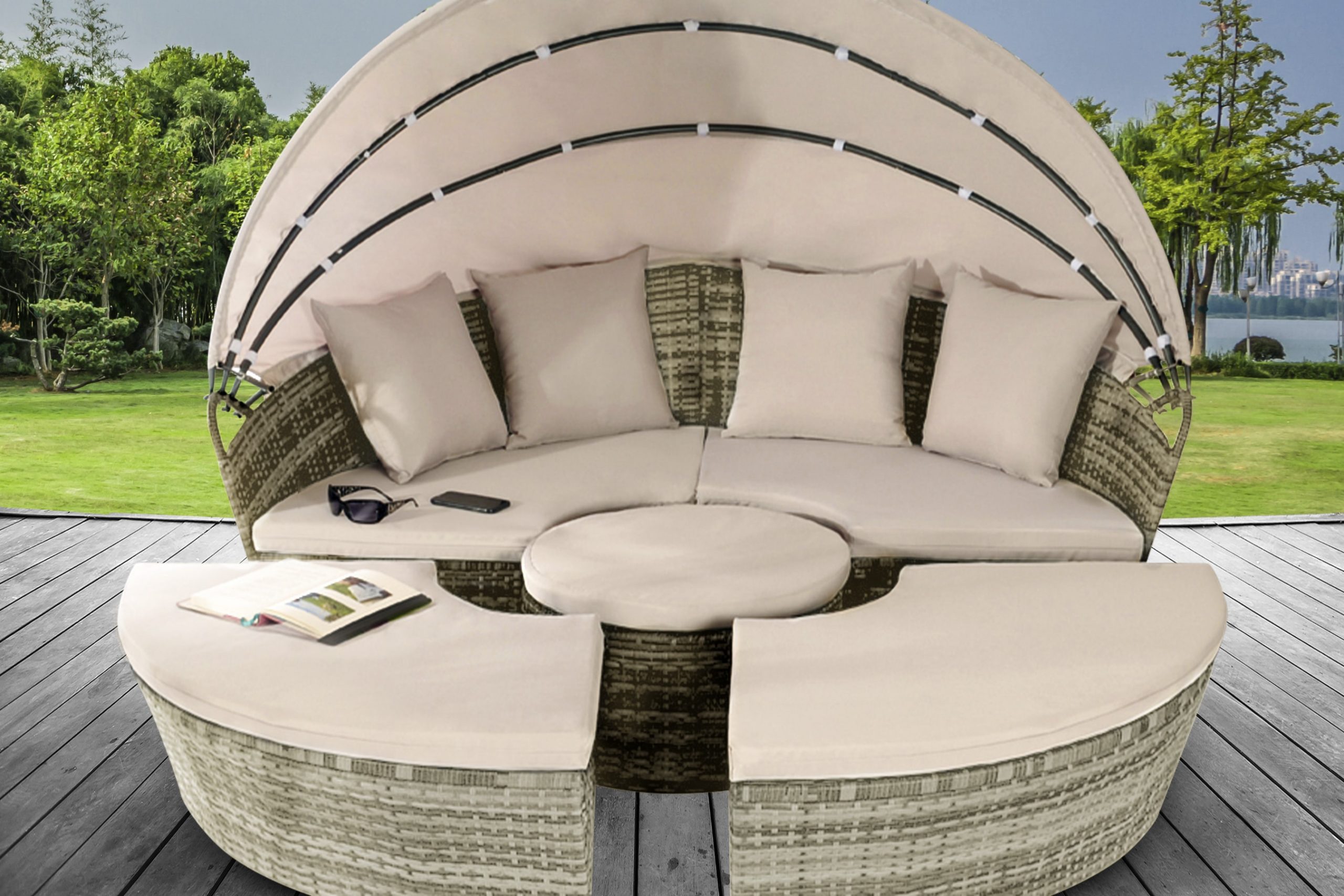 Sun Island Rattan Daybed Lounger with Table and optional protective